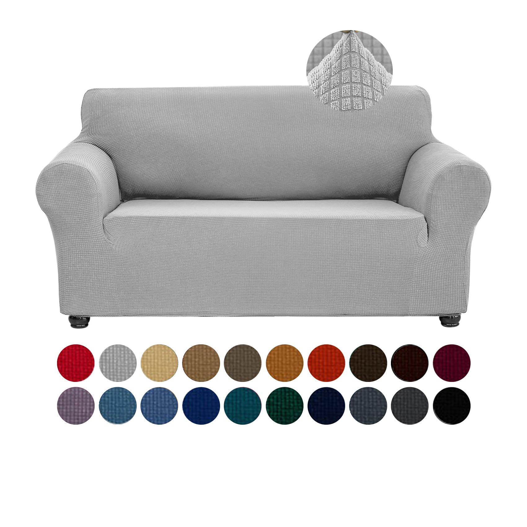 Photo 1 of Joccun Stretch Loveseat Couch Cover Slipcover, 1-Piece Sofa Cover for 2 Cushion Couch Spandex Jacquard Washable Furniture Protector Cover for Living Room,Kids,Pets?Loveseat,Silver?