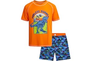 Quad Seven Boys Rash Guard Swimsuit Set - Kids Short Sleeve Bathing Suit Swimwear Sets (Sizes: 5-12)