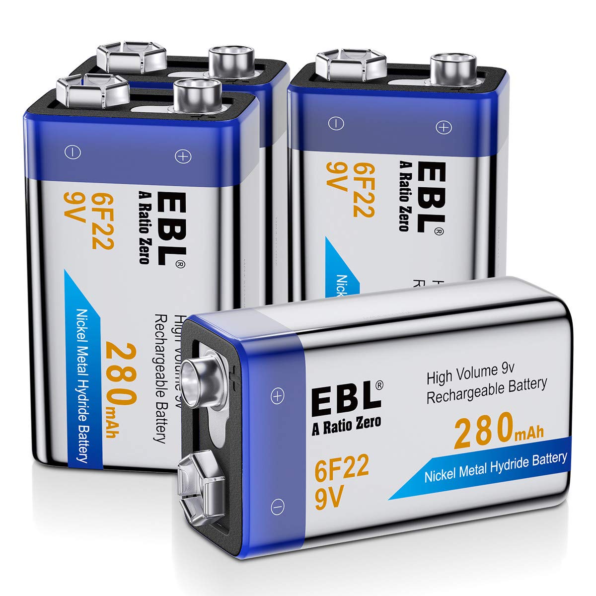 EBL 280mAh 9Volt Block Ni-MH wiederaufladbare 6F22 9V Akku 4 Stück