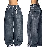 EMMIOL Women Boyfriends Hip Hop 90s Vintage Baggy Jeans Loose Denim Pants Mid-Low Waist Jeans