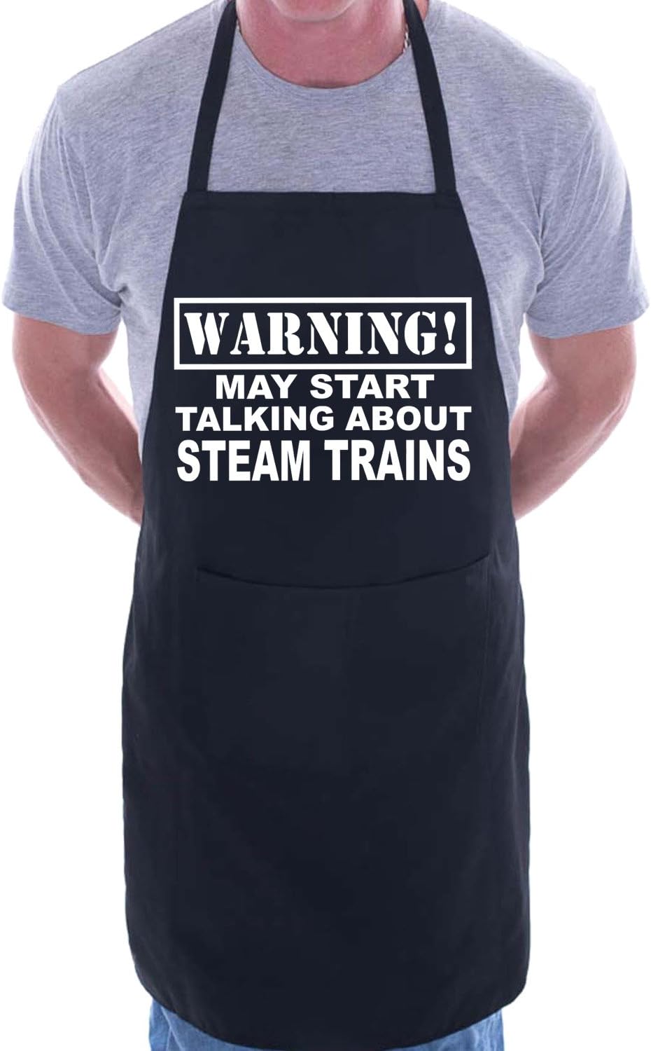 Print4U Warning May Talk About Steam Trains Funny BBQ Novelty Cooking Apron Black