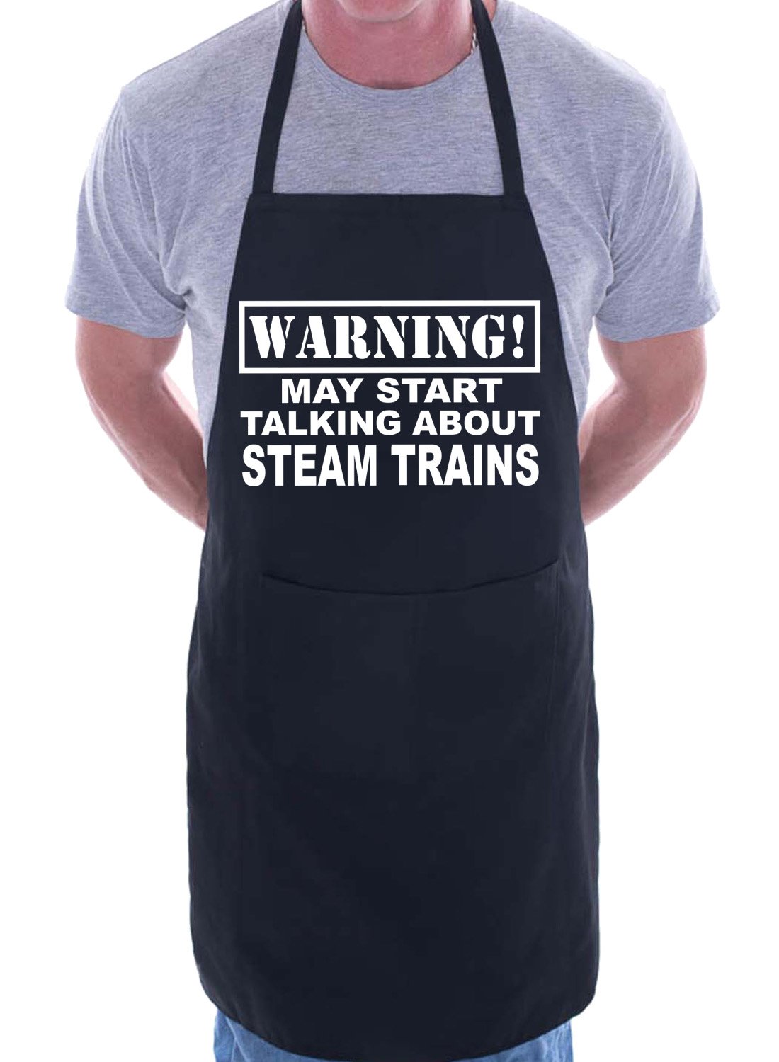 Print4U Warning May Talk About Steam Trains Funny BBQ Novelty Cooking Apron Black