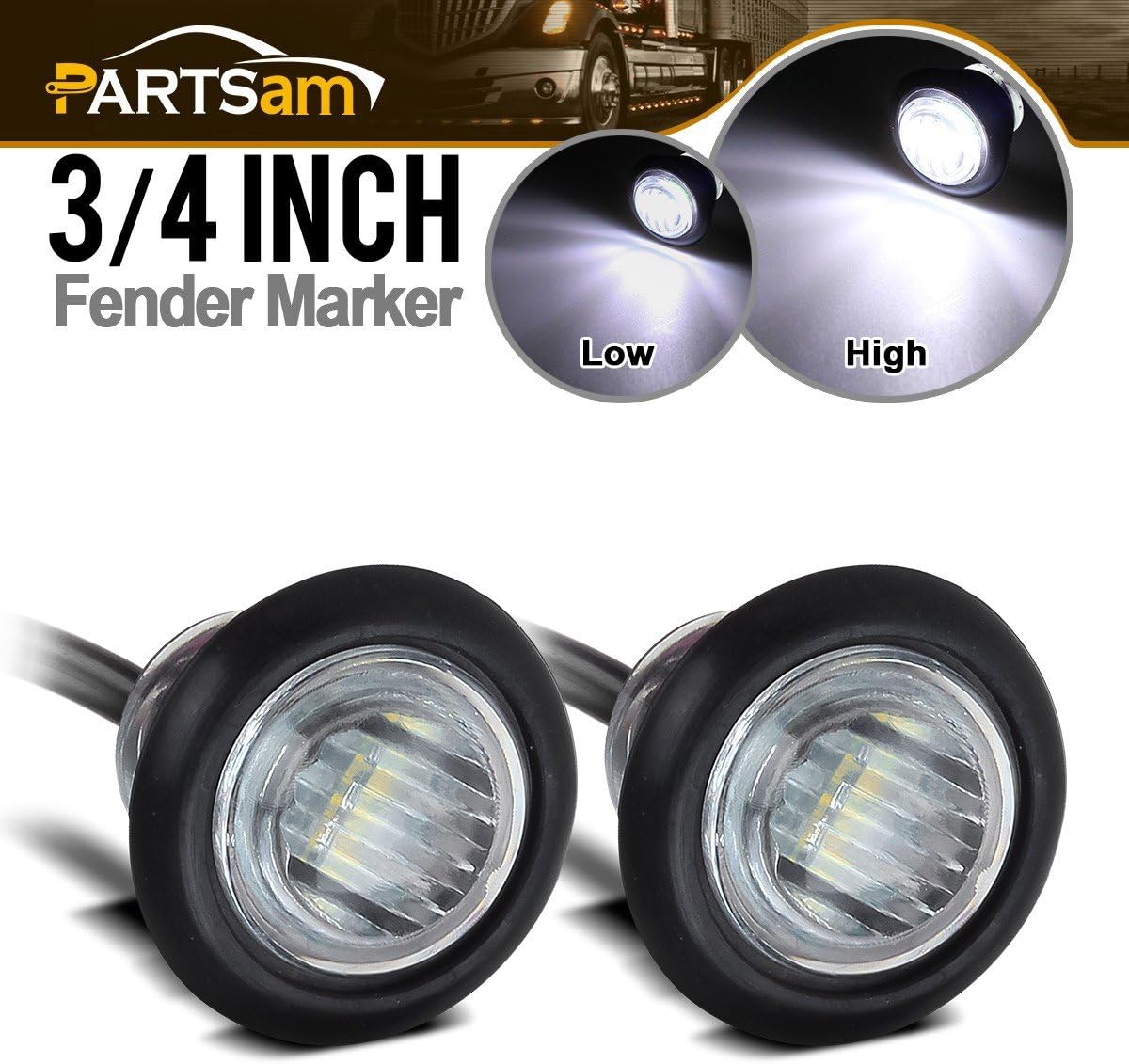 Partsam 2Pcs Mount White LED Markers Bullet Marker Lights