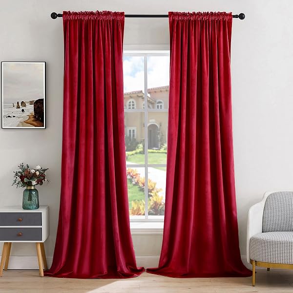 MIULEE CHRISTMAS RED VELVET CURTAINS THERMAL INSULATED BLACKOUT...