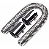 24" Stainless Steel Radiator Flexible Coolant Water Hose Kit | 1-5/8" OD Hose with 2PCS Chrome Caps, Universal, Silver