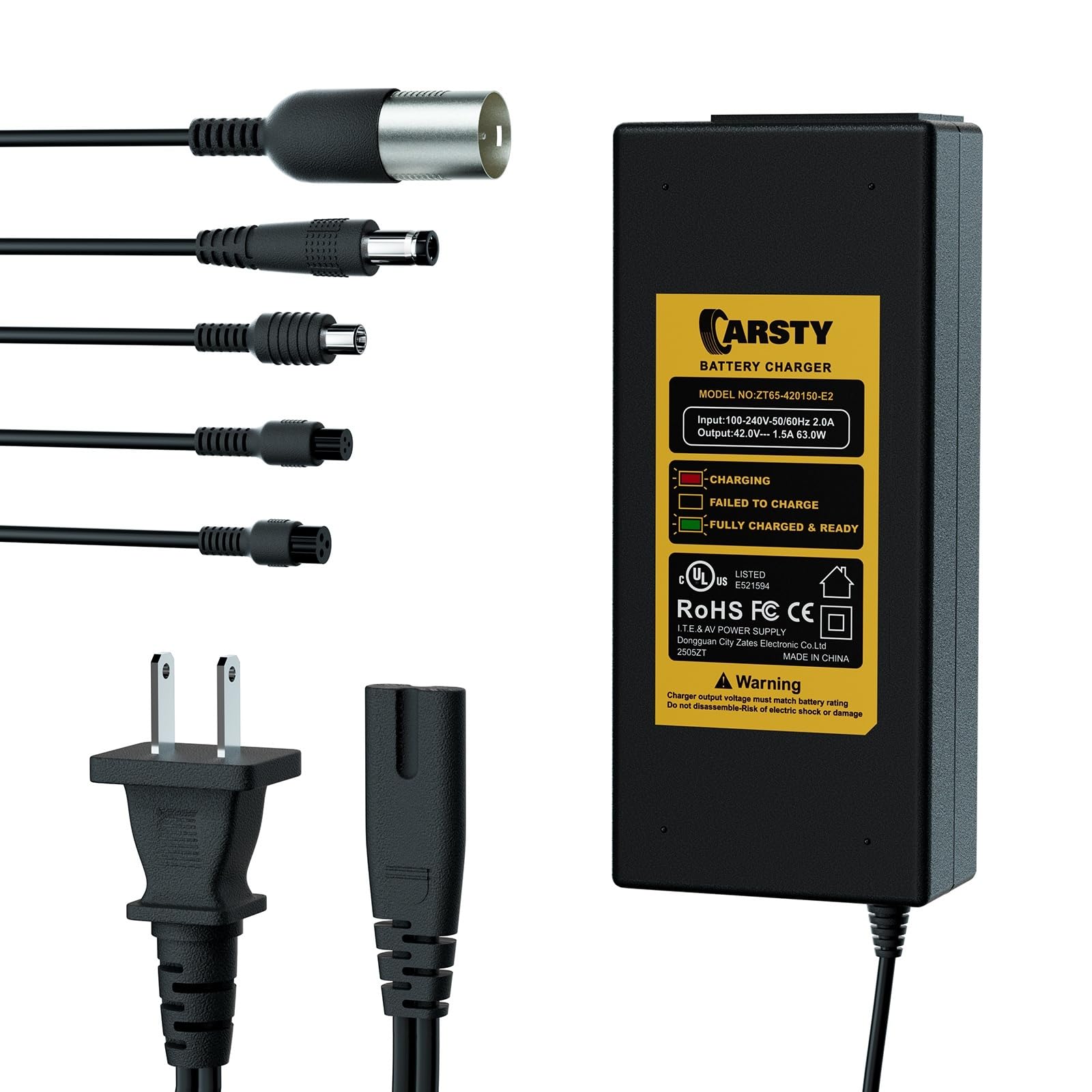 Photo 1 of Carsty 42V Electric Scooter & Hoverboard Charger for Gotrax, Jetson, Segway, Ninebot, Swagtron | UL Certified with 5-in-1 Universal Plug Set