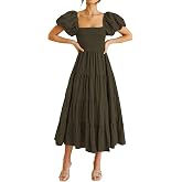 PRETTYGARDEN Women's Smocked Midi Wedding Guest Dress | Puff Short Sleeve, Square Neck A Line, Tiered Ruffle Hem, Long Dresse
