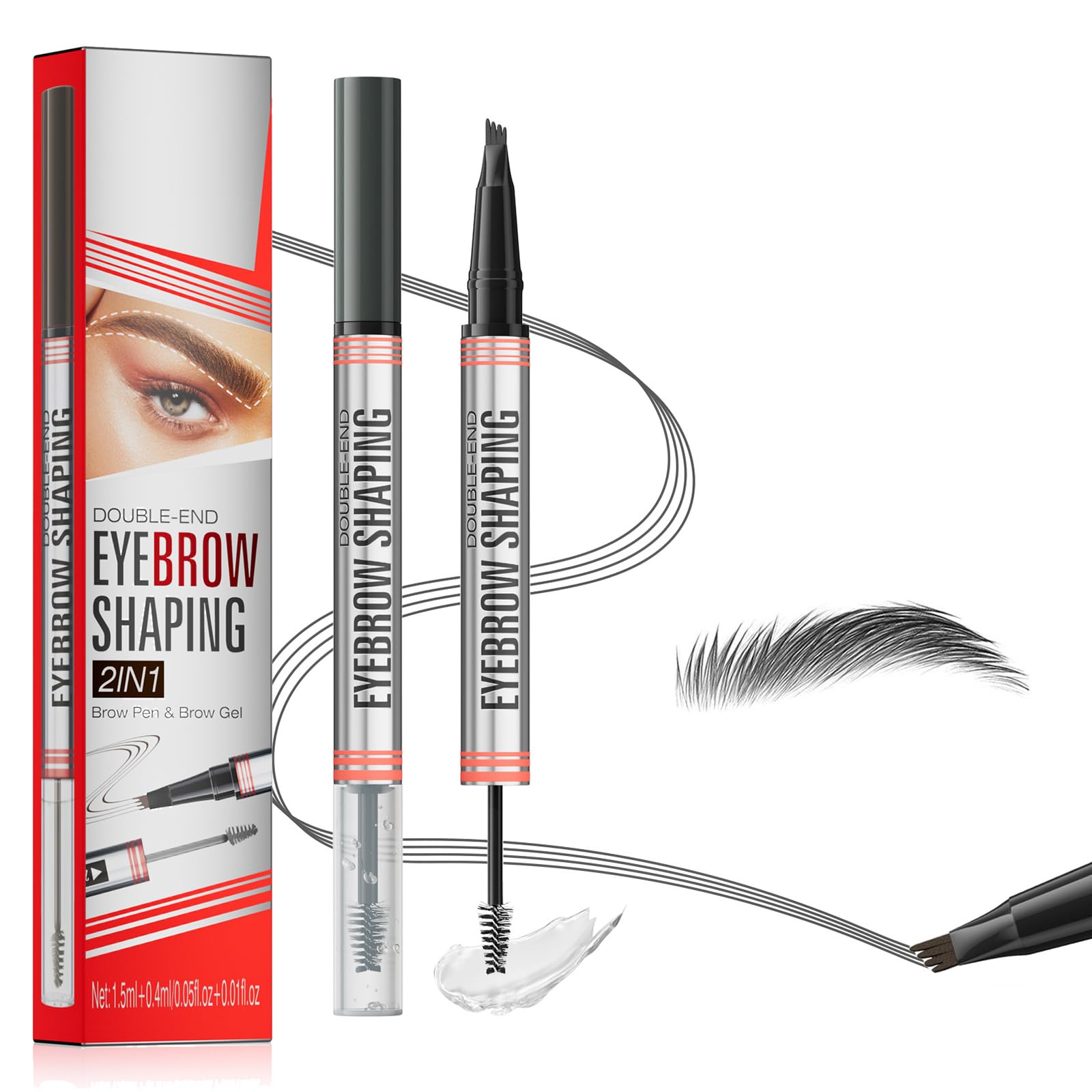 Magic Eyebrow Pencil & Gel 2-in-1 Microblading Pen - Waterproof, Smudge-Proof Brow Gel for Lamination (03# Grey)