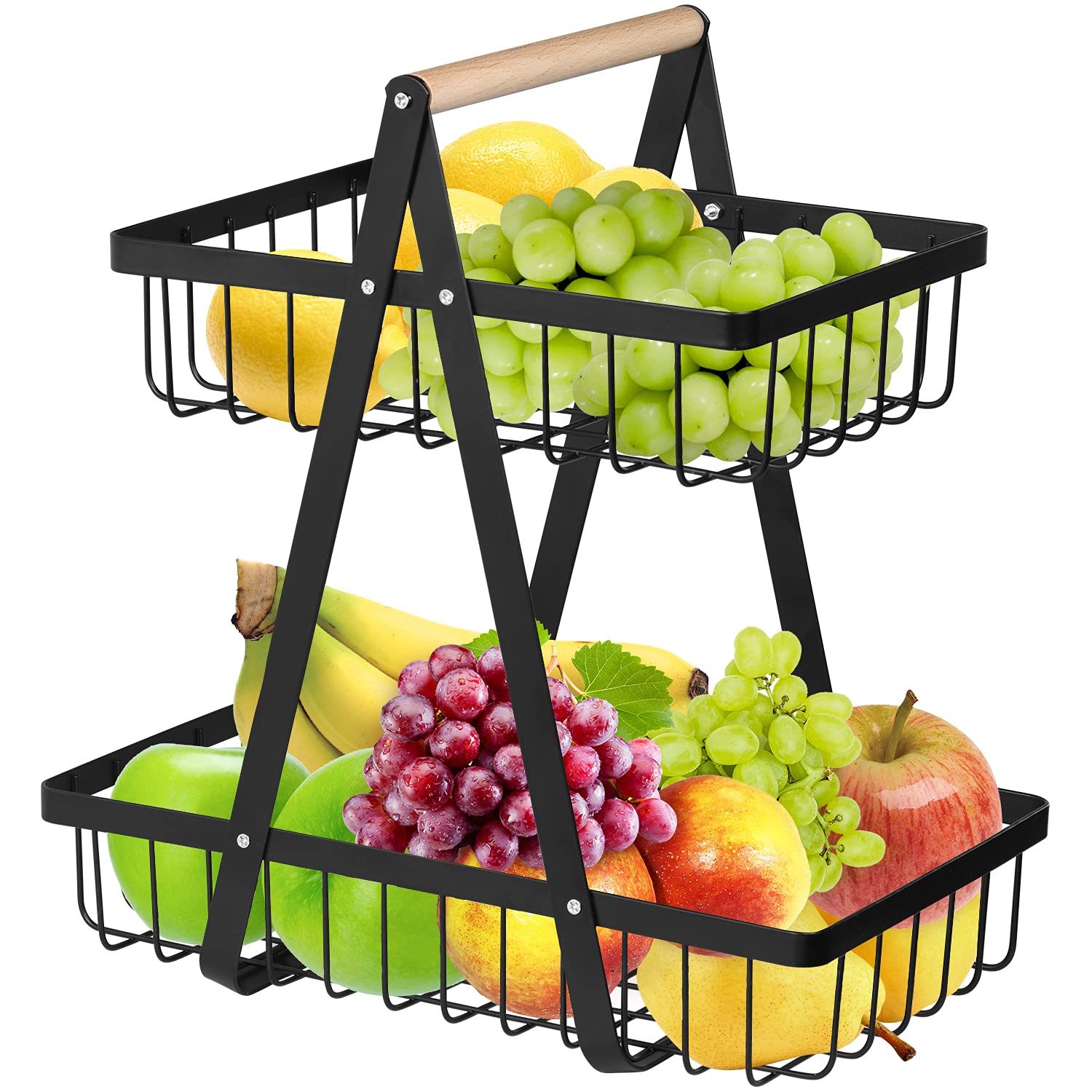 weegoo 2 Tier Fruit Basket, Countertop Metal Fruit Storage Bowlws, Detachable Fruit Holder Vegetable Rack for Home, Kitchen and Office