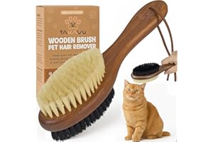 Takavu Double-Sided Boar Bristle Cat Brush - Natural Grooming Tool for Gentle Cleaning, Shine & Reduced Loose Hair - Wood Handle Pet Brush