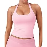 YEOREO SoftHue Women's Impact Halter Tank Top Longline Backless Scoop Neck Built-in Bra Sports Workout Gym Crop Top