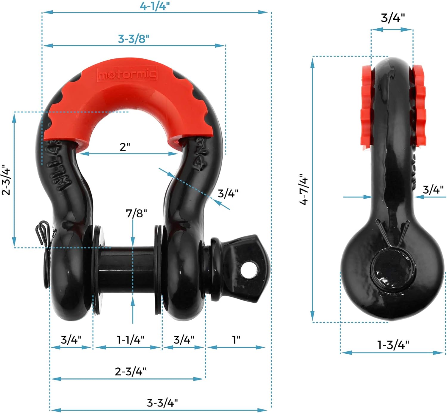 motormic Tow Strap Recovery Kit - 3" x 30ft (30,000 lbs.) Rope + 3/4" D Ring Shackles (2pcs.) + Storage Bag - Heavy Duty Straps for Winch - Truck, Car, ATV, Off Road Vehicle Towing: Automotive