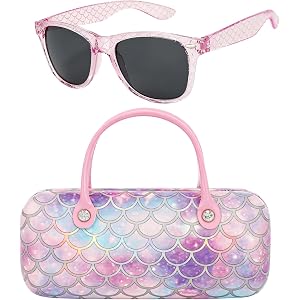 Hifot Kids Sunglasses with Case, Hard Eyeglasses Case with Handle UV Protection Girl Sunglasses Age 3-8