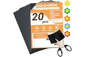UnicornMAG Magnetic Sheets 8.5" x 11" 20 Pack - Flexible Magnet Sheets with Adhesive Backing for DIY Crafts and Photo Magnets,Suitable for School Classroom Boards, Refrigerator and Shelf Labels