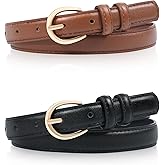 Kajeer Girls Belt 2 Pack, Kid Leather Belt 1.4''W Gold Round Buckle 9 Adjustable Hole Youth Toddler Belt for Uniform Casual