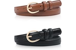 Kajeer Girls Belt 2 Pack, Kid Leather Belt 1.4''W Gold Round Buckle 9 Adjustable Hole Youth Toddler Belt for Uniform Casual