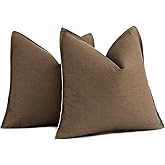 Foindtower Pack of 2 Decorative Cotton Linen Throw Pillow Covers Soft Modern Farmhouse Cushion Cover Cozy Vintage Accent Pillowcase for Couch Sofa Bed Living Room Home Decor, 20×20 Inch Brown