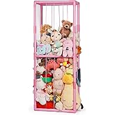 Ibnotuiy Stuffed Animal Zoo Storage Stuffed Animal Holder PVC Plush Storage Organizer Shelf with Elastic Band for Nursery Play Room Bedroom (Pink)
