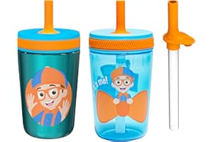Zak Designs Blippi Kelso Toddler Cups for Travel or at Home, 12oz Vacuum Insulated Stainless Steel Sippy Cup with Leak-Proof 