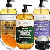 Cosmetasa Body Massage Oil Therapy Kit – Arnica & Lavender Oil for Relaxation and Sore Muscles – Includes Anti-Cellulite Oil, Roller Ball & Mitt for Firming Skin – Spa Gift Set for Women & Men