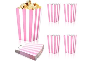 Ouligay 20 Pcs Pink Popcorn Boxes Mini Popcorn Bags for Party Small Puffed Rice Bowl Buckets Pink and White Striped Bags Paper Puffed Rice Container for Birthday Party Favor Movie Night Supplies
