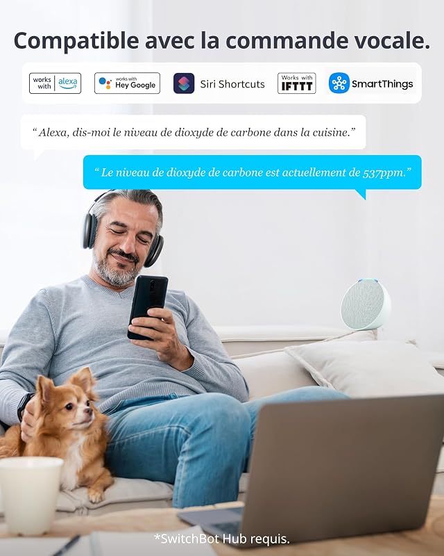Détecteur de CO2, Station Meteo avec Alarme CO2, Thermomètre Connecté avec Application, Bluetooth Station Meteo Interieur Exterieur sans Fil, SwitchBot Hub Requis