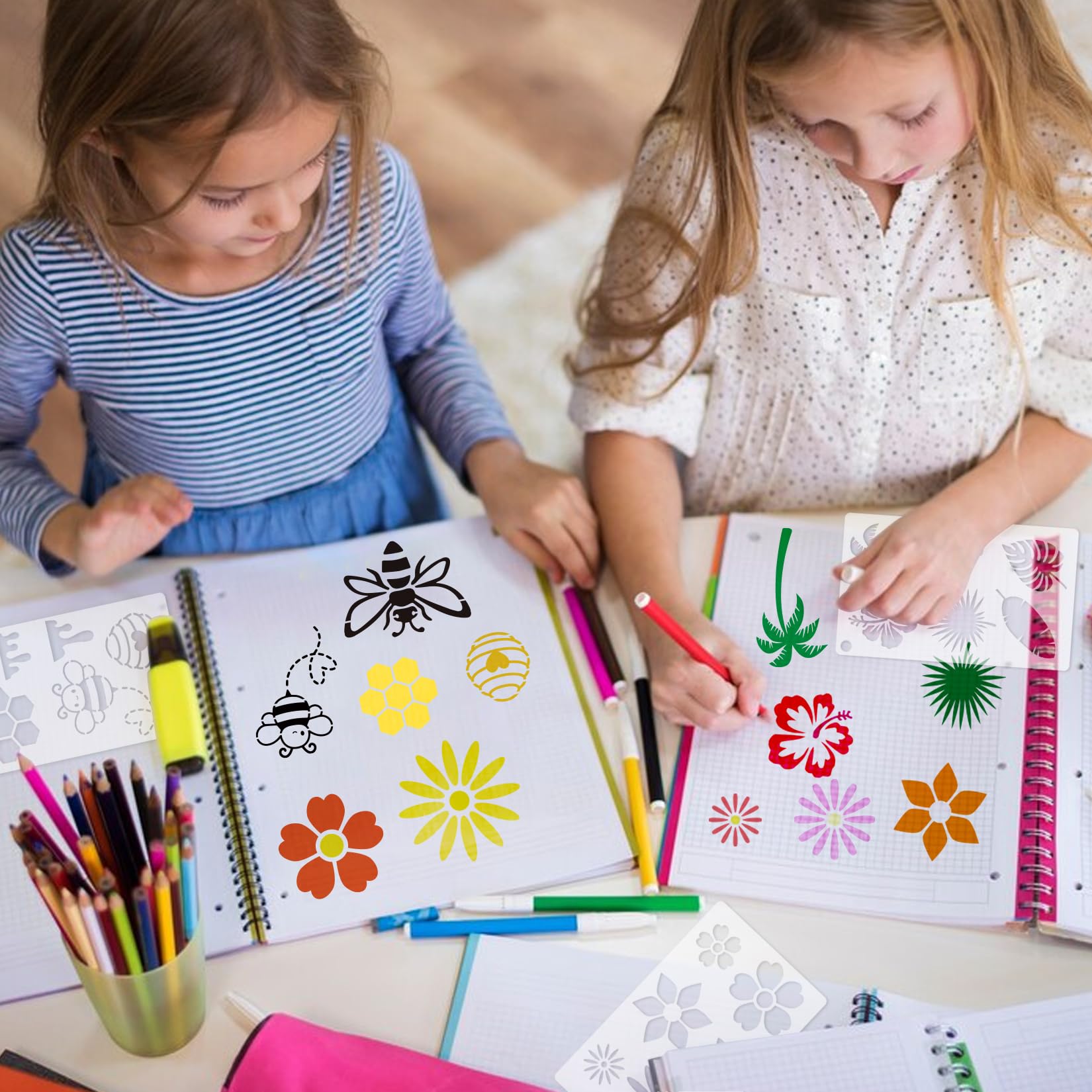 Nature Flower Stencils for Painting on Wood Crafts Reusable Plant Sunflower Leaf Butterfly Stencil Art Paint on Wall Canvas Pattern Paint Stencils for Card Making Fabric Shirt (15 Sping)