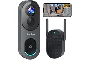 Doorbell Camera Wireless Outdoor, BOTSLAB 5MP 1:1 Head-to-Toe with 180° View, No Monthly Fee, 2-Way Audio, AI/Rader/PIR Detec