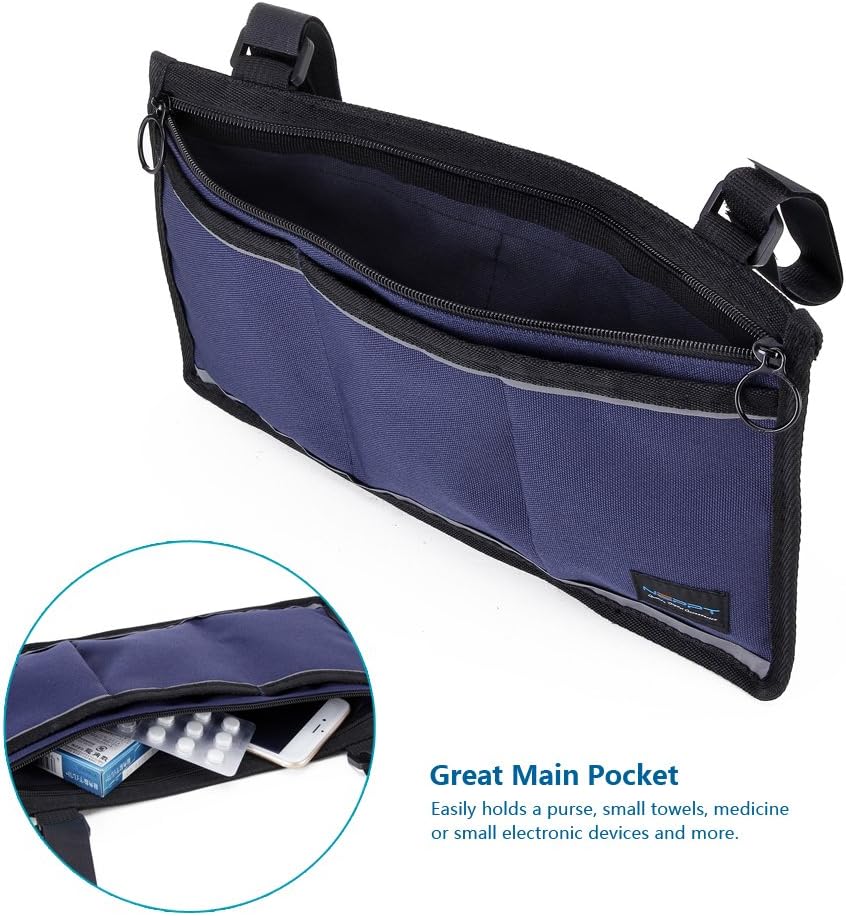 Walker Bag Wheelchair Electric Scooter Bag Travel Carry Bag Pouch Armrest Side Organizer Mesh Storage Cover - Fits Most Bed Rail, Scooters, Walker, Power & Manual Electric Wheelchair (Dark Blue): Health & Personal Care