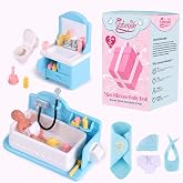 BABESIDE 3 Inch Mini Silicone Baby Doll, Realistic Newborn Bath Playset | Soft Full Silicone Body, Palm-Sized and Washable, Includes Swaddle, Hat, Diaper, Bib and Birth Card, Gift for Kids Ages 3+