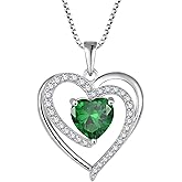 FJ Love Heart Necklace for Women 925 Sterling Silver Birthstone Pendant Anniversary Birthday Jewelry