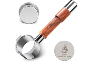 YMWVH 51MM Bottomless Portafilter 2 Ears-Fits Delonghi ECP3420/EC155/BCO430/EC260 with Puck Screen & 100% Stainless Steel Filter Basket,Walnut Handle