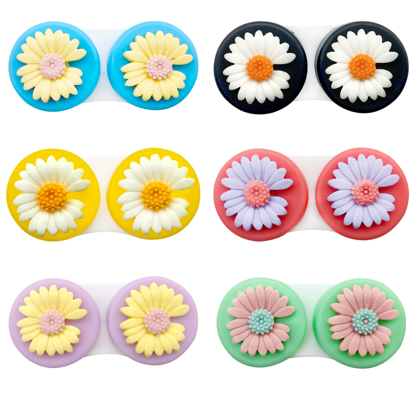 Cosysparks Contact Lens Cases, Daisy Contact Lens Holder Case Flower Colorful Contact Lens Case Contact Lenses Holder Portable Contact Lens Container for Travel Home(6 Pack)