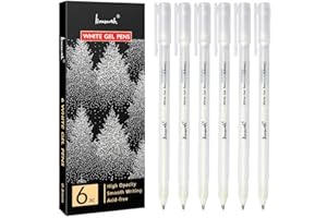 Brusarth White Gel Pen Set - 0.8 mm Extra Fine Point Pens Gel Ink Pens for Black Paper Drawing, Sketching, Illustration, Card Making, Bullet Journaling, Pack of 6
