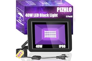 PIZHLO 40W Black Light IP66 Waterproof Outdoor Flood Light with 6ft Cord+Plug+Switch, Blacklight Floodlight for Halloween Neon Glow in The Dark Fluorescent Poster Body Paint Bedroom 1 Pack