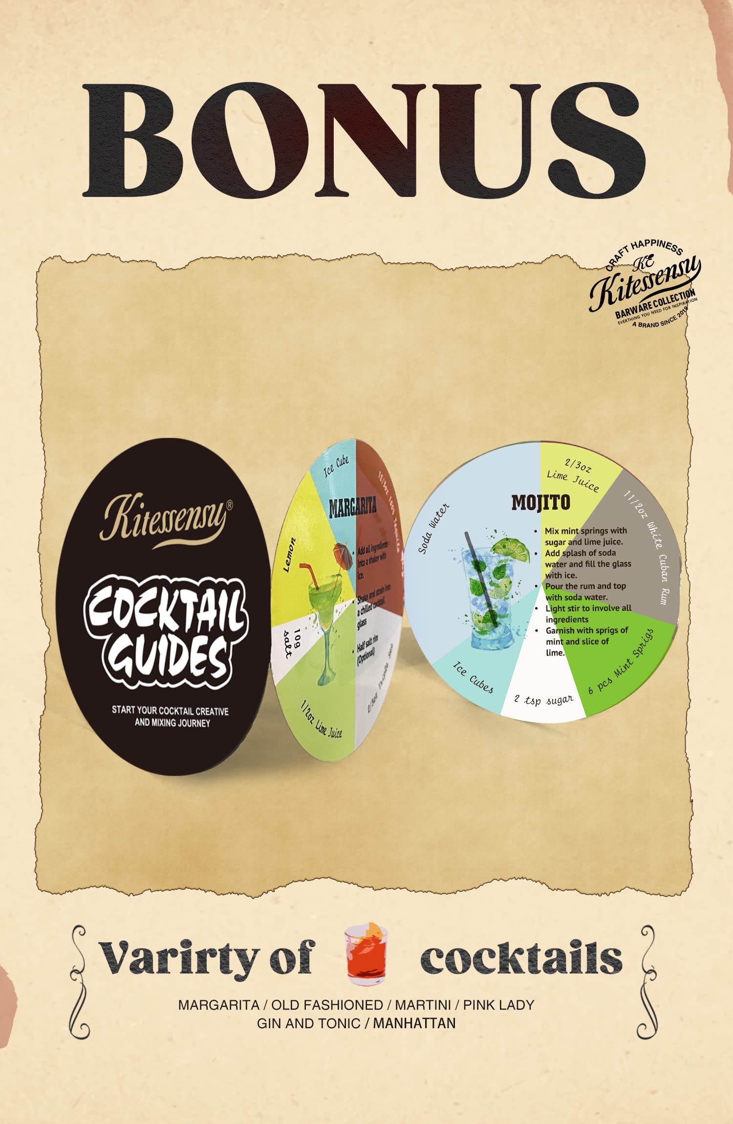 Cocktail Shaker, KITESSENSU 24oz Drink Shaker with Bartender Strainer, Measuring Jigger, Bar Mixing Spoon, Cocktail Recipe Guide, Professional Drink Mixer Set for Beginners, Silver - Image 7