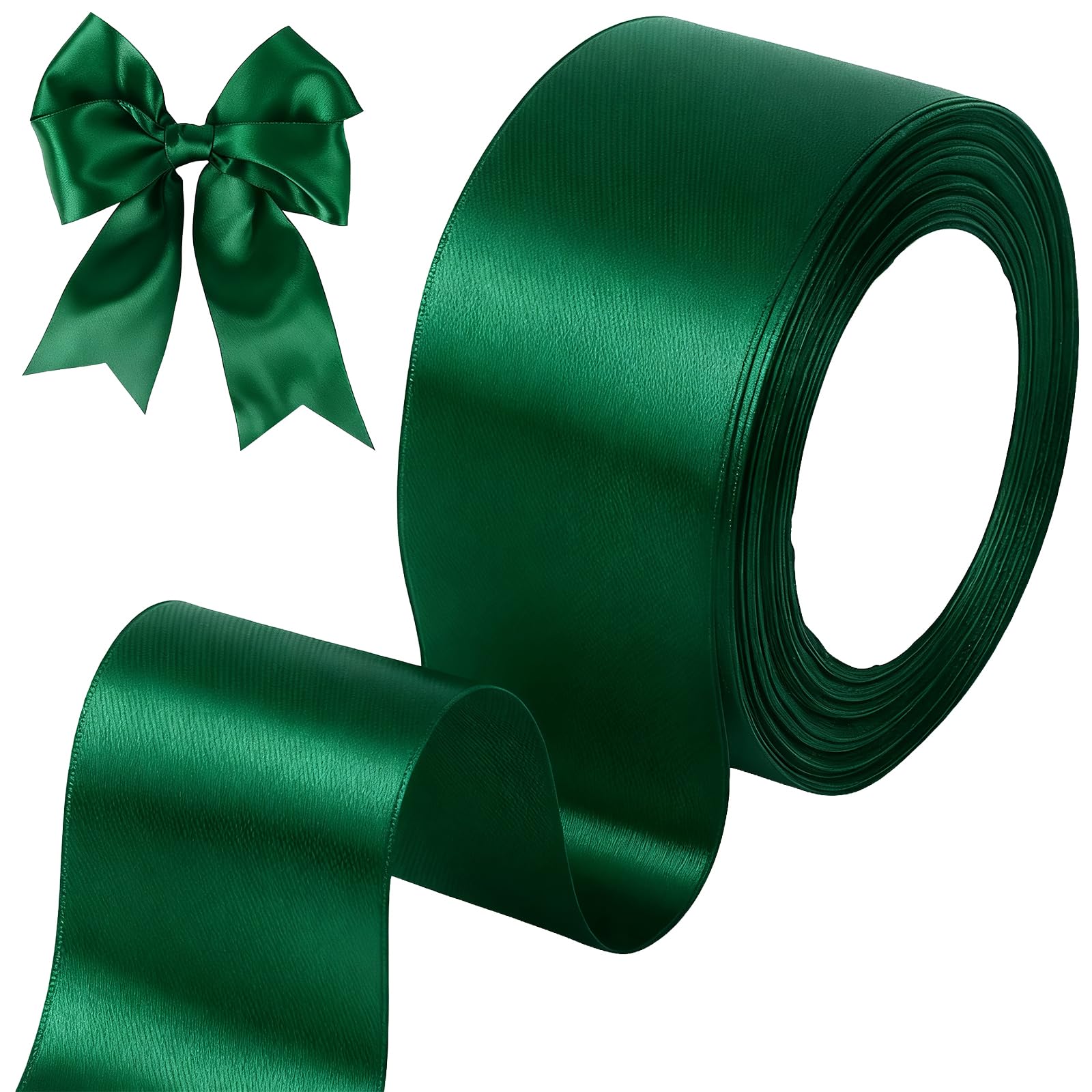 tenn well Green Satin Ribbon 50mm, 22 Meters Smooth Fabric Satin Ribbon for Gift Wrapping, Crafting, Hair Bows, Wedding Party and Christmas Decoration