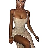 Women's Sexy Glitter Spaghetti Strap Bodycon Lace Up Backless High Split Long Maxi Dress Party Night Club Cocktail Dresses