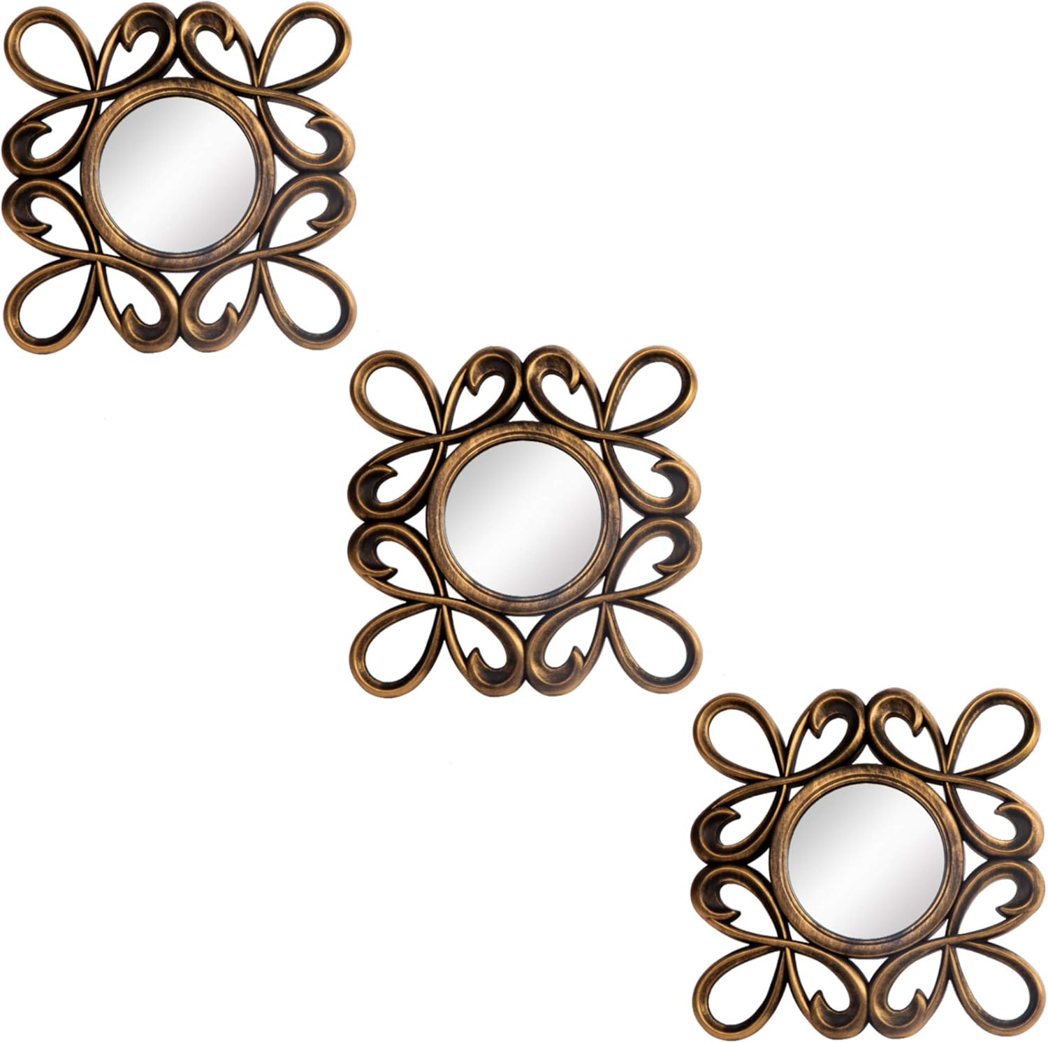Small Square Decor Wall Mirrors Set of 3 Home Accessories for Bedroom, Living Room & Dinning Room (MS004)