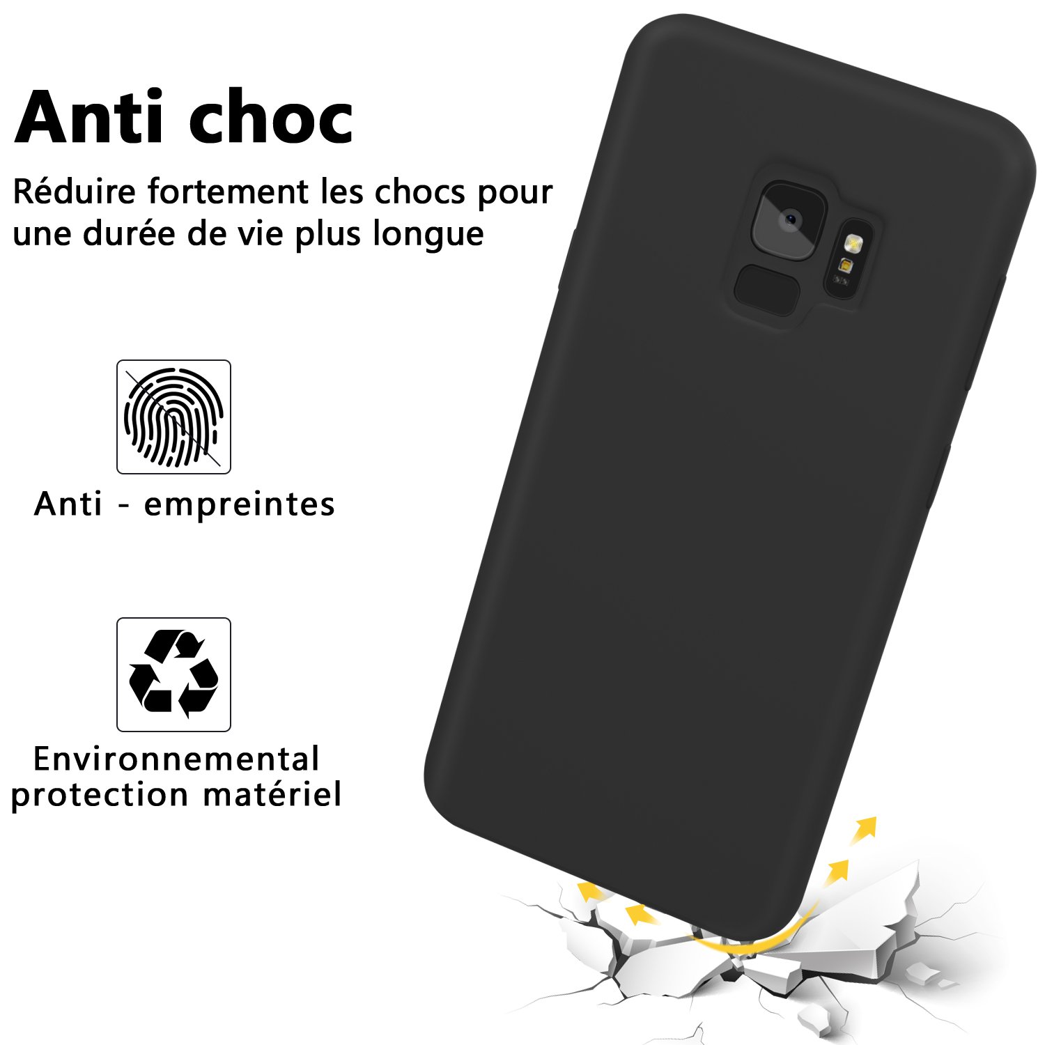 JASBON Coque Samsung Galaxy S9, Coque Silicone Liquide Anti-rayure,  Housse Protection Silicone Anti-choc Gel Case pour Samsung Galaxy S9 – Noir
