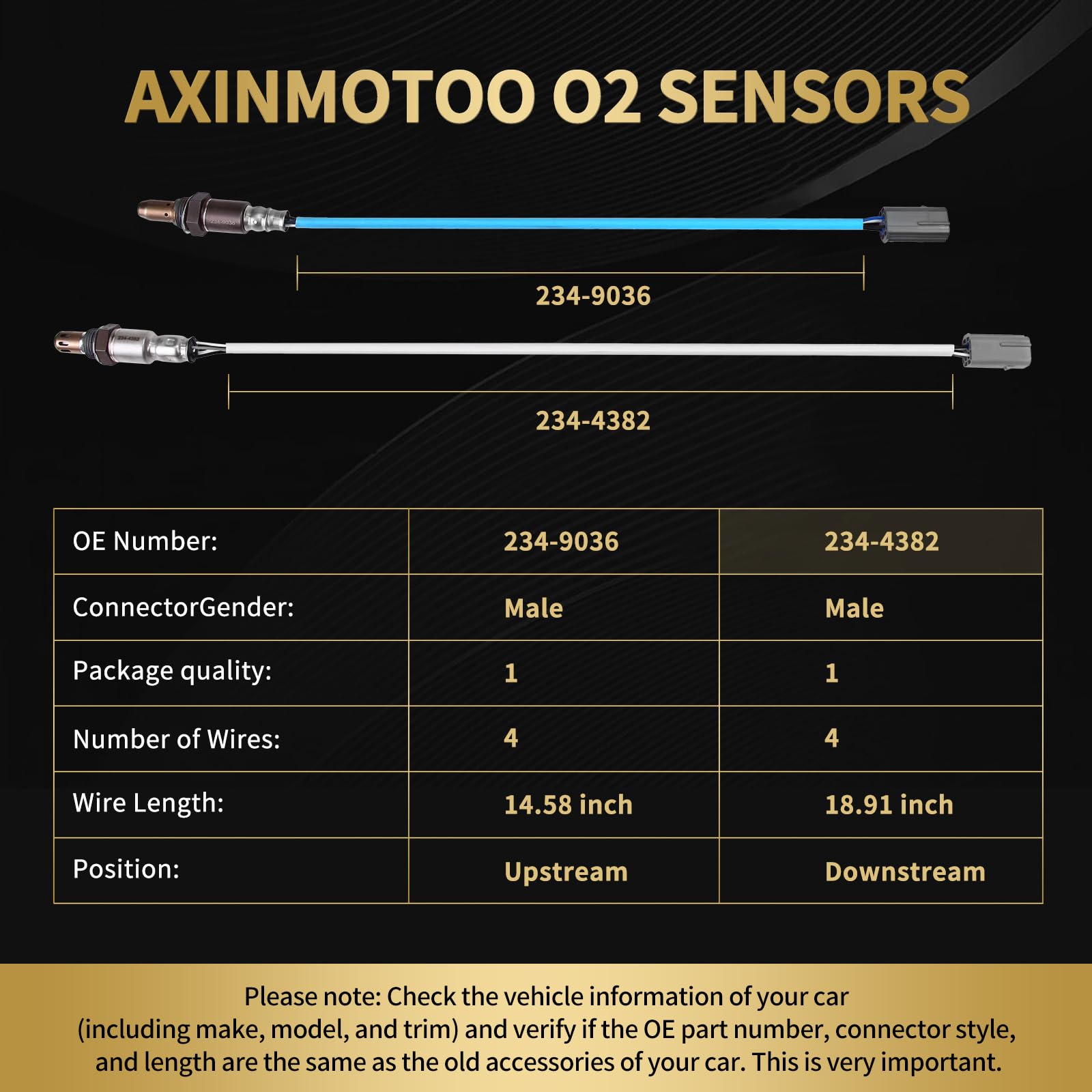 Condition photo showing New/Like New for o2 oxygen sensor 2pcs upstream downstream 234-9036 234-4382 | replacement for nissan for altima 2010-2013, rogue 2010 2011 2012 l4 2.5l 22693zx70a 226a4ja00a