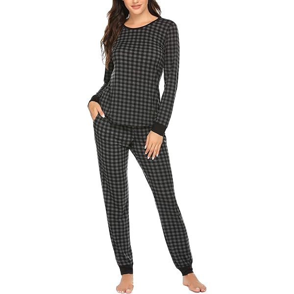 Dressfan - Conjunto De Pijama Unisex De 2 Piezas A Cuadros, Pijama Térmico Con Cierre De Un Cuarto Para Parejas Familiares, Negro Blanco, Medium