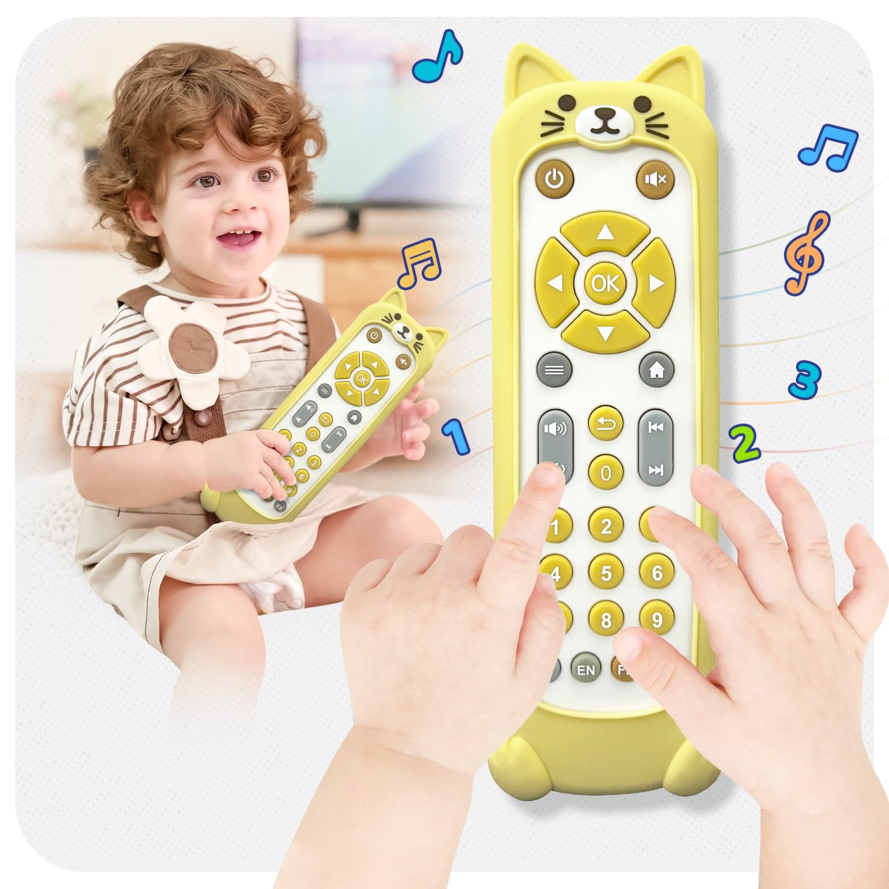 Baby Remote Control Toy with Kitten Silicone Cover - Educational Musical Baby Toddler toys with Realistic Play, Lights, and Sounds - 6, 9, 12, 18 Month Boys Girl toys