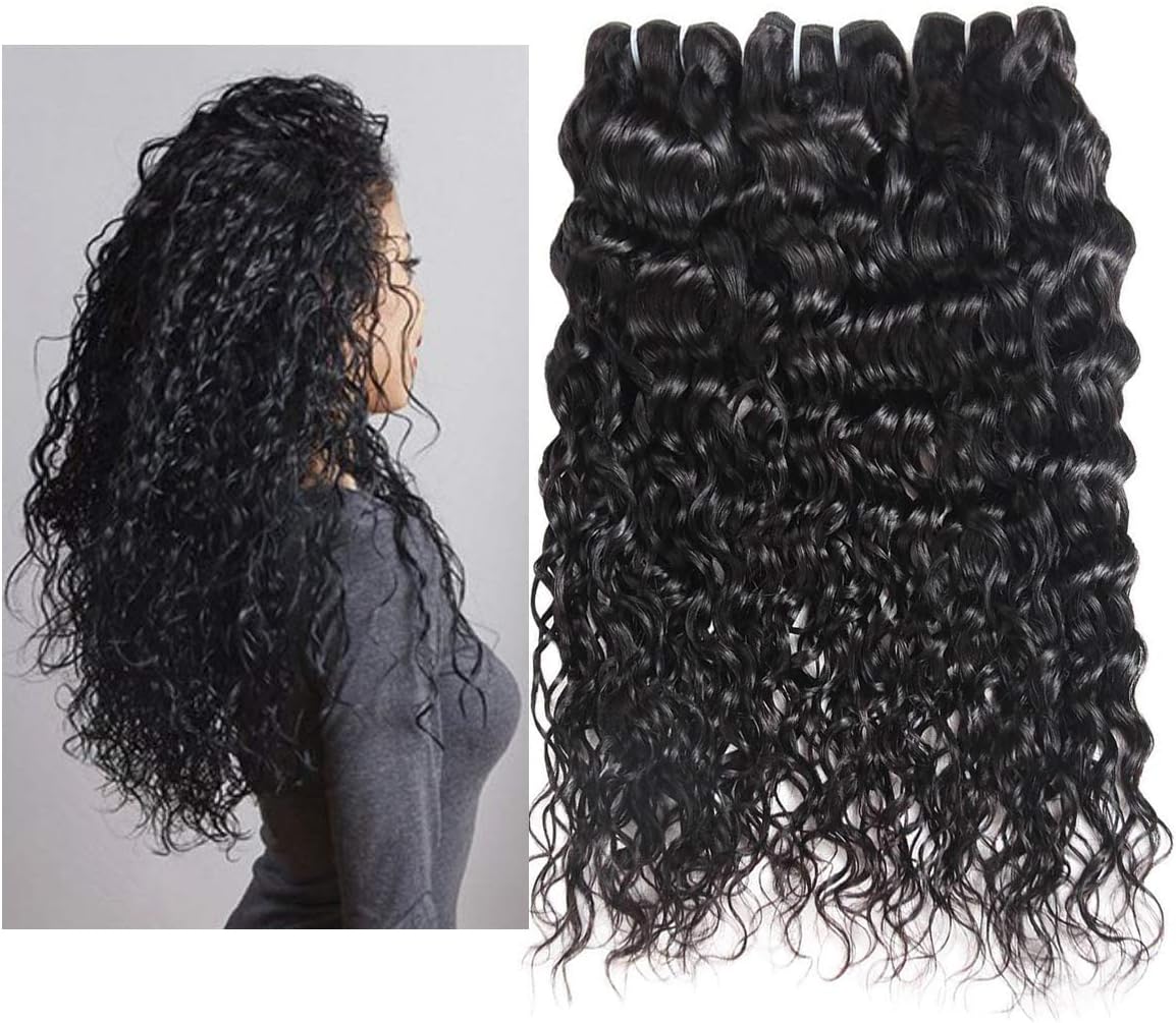 Water Wave Curl 9A 3 Bundles Deal Real Virgin Raw Human Hair Unprocessed Double Weft Weave Natural Color (14 16 18 Inch)