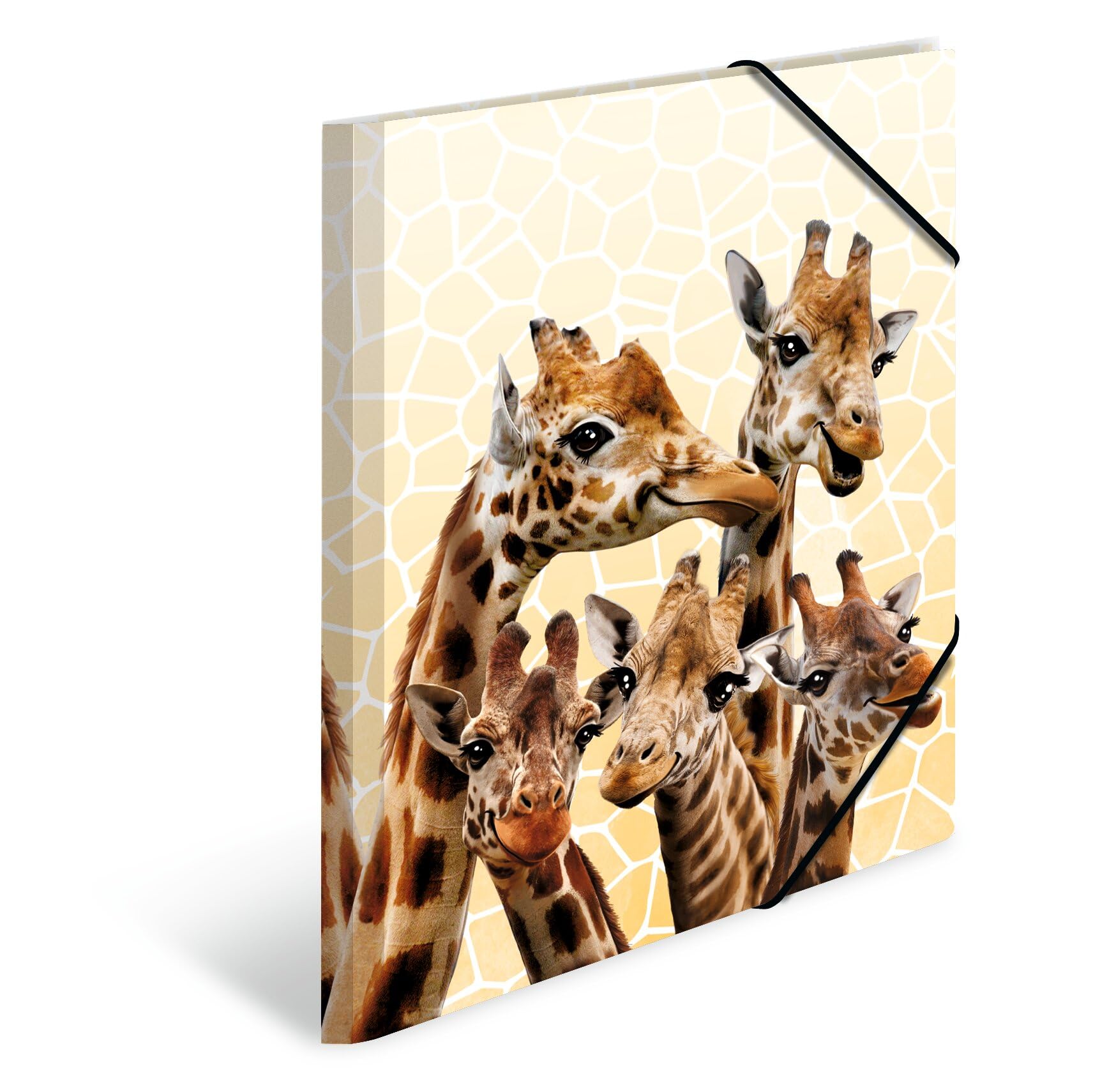 HERMA Portfolio Folder A4 Giraffe Children's Plastic Corner Folder with Animal Motif, Elastic Band, Inner Flaps and Inner Print for Boys and Girls