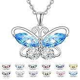 Dreamboat Butterfly Birthstone Pendant Necklace for Women 925 Sterling Silver Cubic Zirconia Jewelry Anniversary Birthday Gifts for Mom Wife Daughter Her