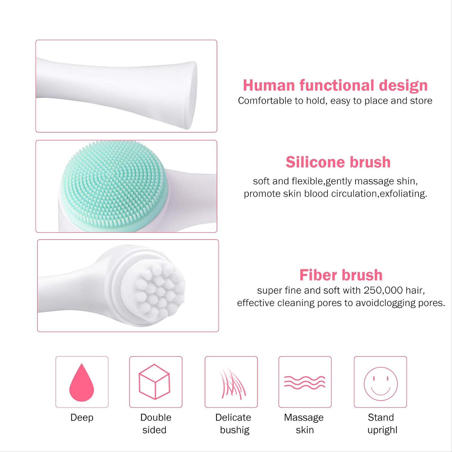 Face Brush - Manual Facial Cleansing Brush And Pore Cleansing Manual Dual Face Brush For Sensitive, Delicate, Dry Skin (Blue): Beauty