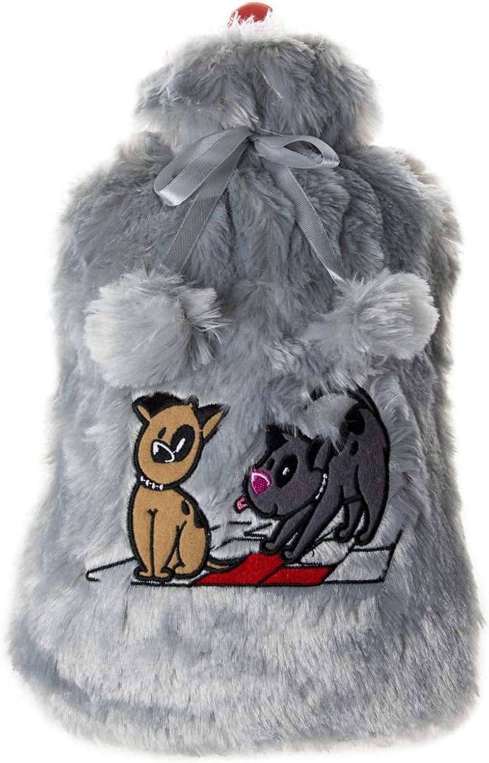 Biggdesign Dogs Hot Water Bottle with Soft Plush Cover | Cold & Hot Compress Termofor | 68 OZ / 2L Large | Washable Hot Water Bag for Cramps, Neck and Back Pain, Feet and Shoulders | Gray