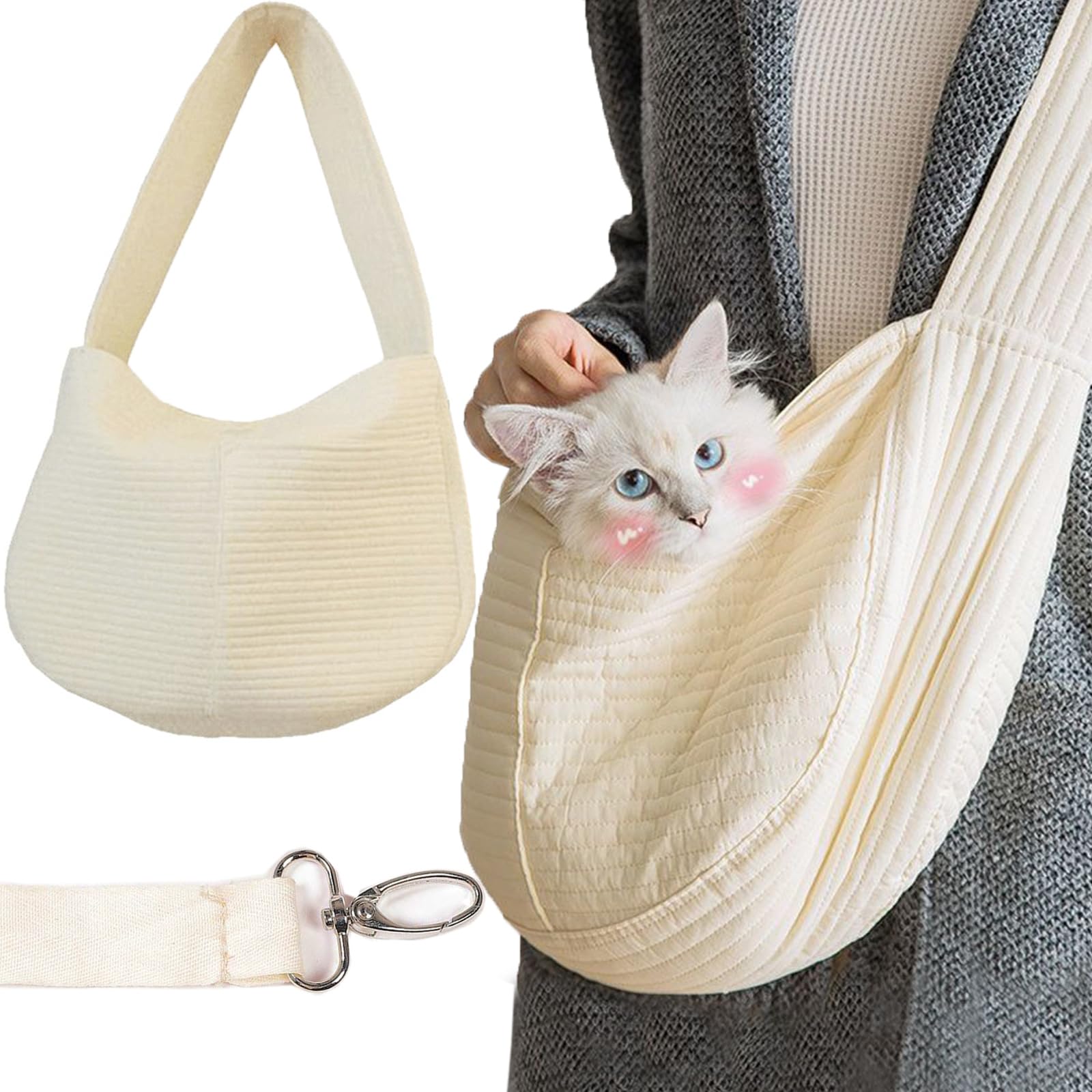 Tianher Pet Sling Carrier Bag，Puppy Carrier Soft Comfortable Dog Sling Strap Portable Pet Shoulder Carry Bag Hands-Free Sling Carrier for Small & Medium Dog Cat (M)
