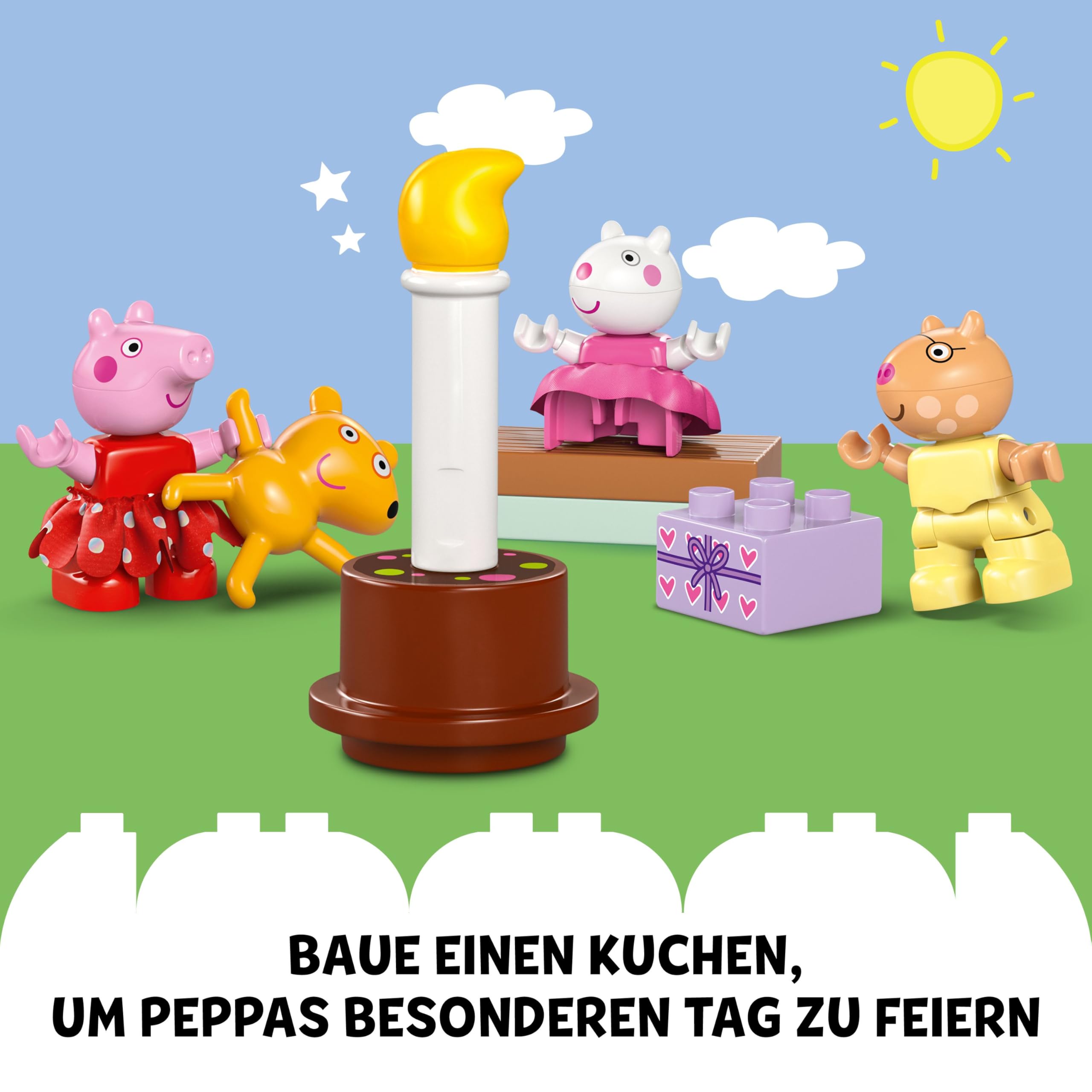 LEGO DUPLO Peppas Geburtstagshaus: kreatives Spielzeug mit 3 Figuren, Spielzeughaus zum Bauen und Umbauen für Kinder ab 2 Jahren, Jungen und Mädchen, fördert die Fingerfertigkeit 10433 5